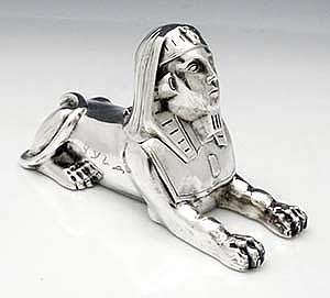 Black Starr & Frost antique sterling silver inkwell sphinx